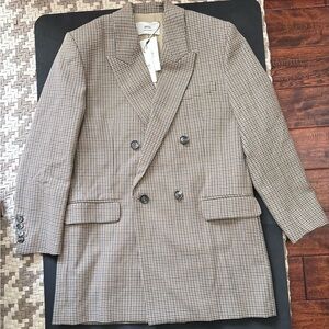 Ami Brown Checkered Oversized Blazer